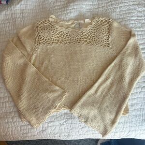 Forever 21 Boho Beige Crochet Crop Sweater